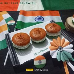 Tiranga Idli Cake Sandwich A picture of Tiranga Idli Cake Sandwich.