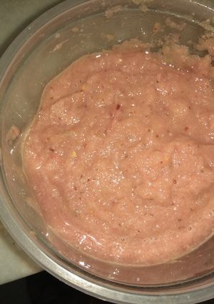A picture of Raw mango onion red chutney.