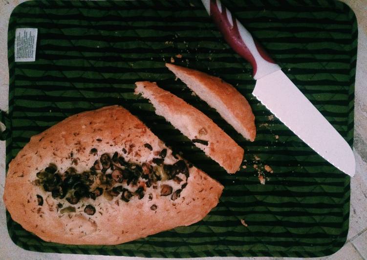 Recipe of Appetizing Italian bread with olives and fresh oregano🇮🇹🍞🌿