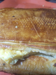 A picture of Fried bread and egg.