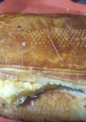 A picture of Fried bread and egg.