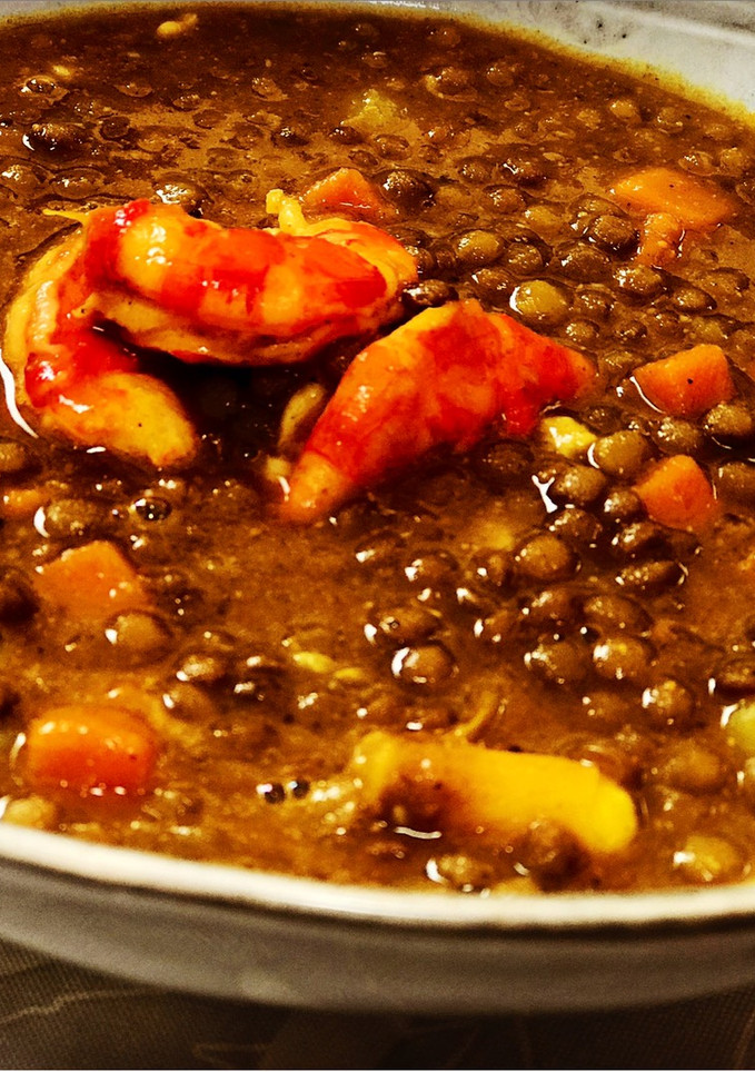 Una foto de Lentejas al curry con carabineros by Dabiz Muñoz ❌⭕️....🐷🐽🐷🐽