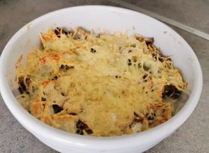 Une photo de Gratin de ravioles et champignons à l'air fryer