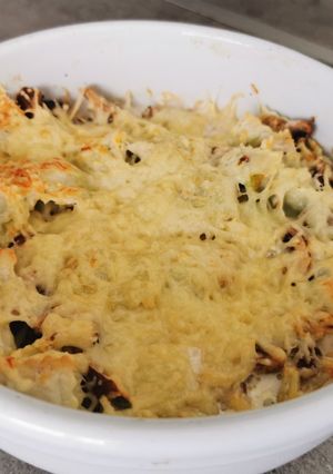 Une photo de Gratin de ravioles et champignons à l'air fryer
