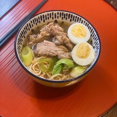 A picture of Duck broth chicken ramen for quick lunch.