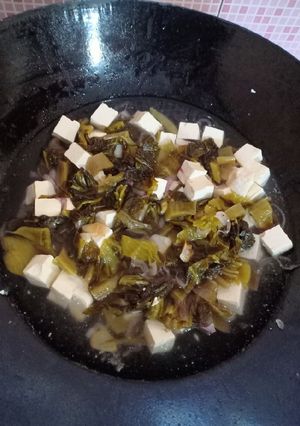 Foto resep Sawi asin tahu kuah