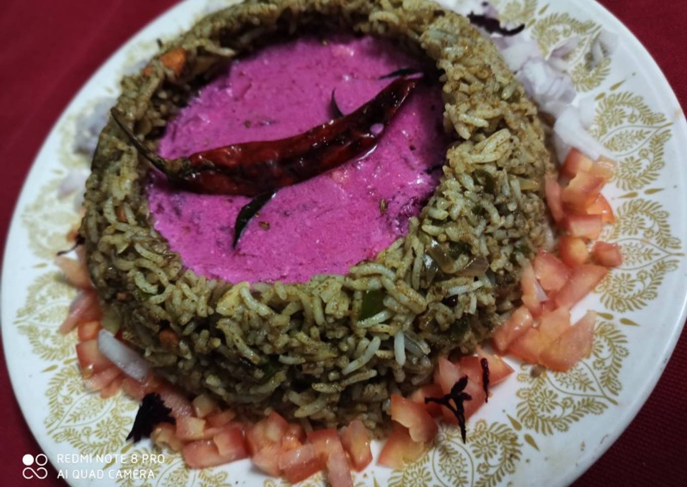 Pudina rice with beetroot pacchdi