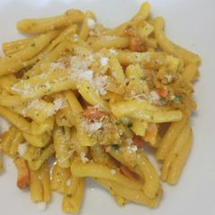 Casarecce con pancetta toscana, funghi e zafferano A picture of Casarecce con pancetta toscana, funghi e zafferano.