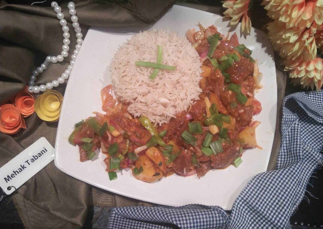 Sweet And Sour Beef Chilli Dry With Garlic Rice