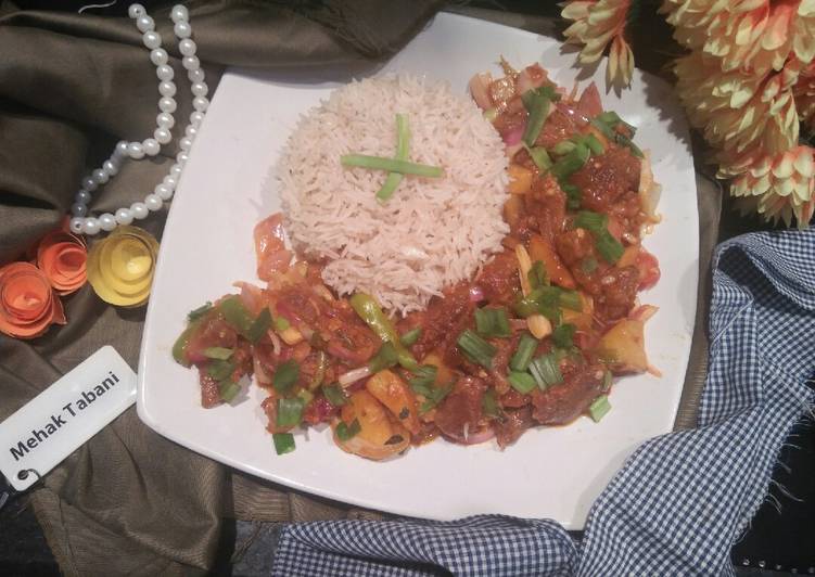 Sweet And Sour Beef Chilli Dry With Garlic Rice