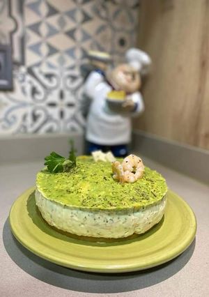 A picture of Savory Avocado and Shrimp Cheesecake: Elegant Appetizer.