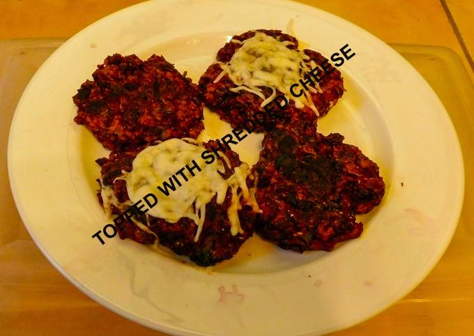 Veggie Patties with red cabbage, beet root, red onions and bell pepper