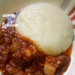 A picture of Blended pounded yam and stew.
