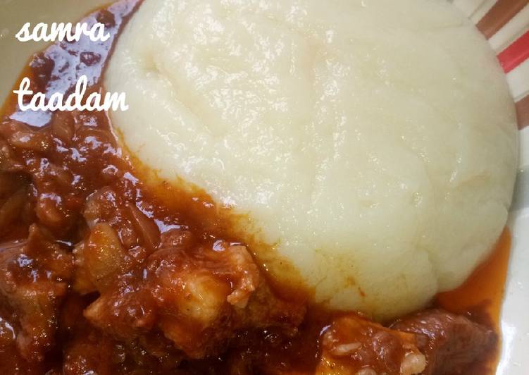 Blended pounded yam and stew