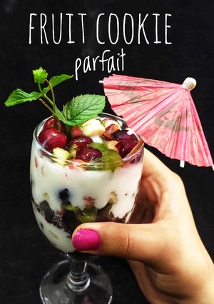 A picture of Fruit cookie parfait.