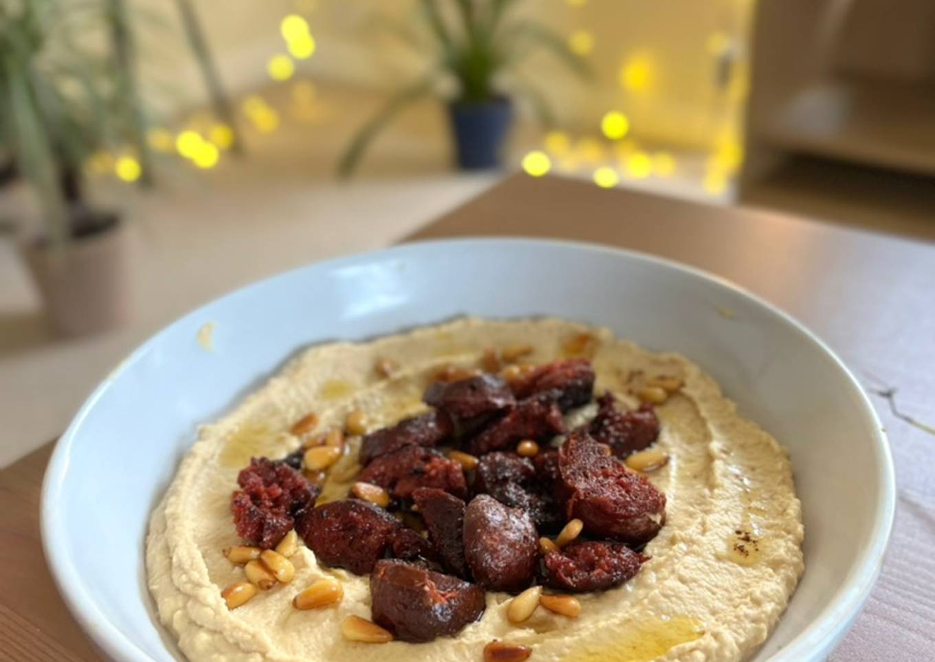 Sujuk with hummus