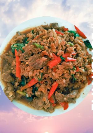 รูปของ กะเพราหมูสับ+เนื้อฉ่ำๆ 🥩