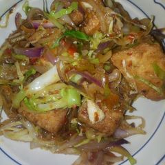 Tofu with cabbage sauce A picture of Tofu with cabbage sauce.
