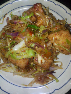 A picture of Tofu with cabbage sauce.