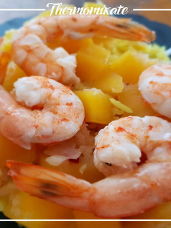 Una foto de Arroz basmati con mango y langostinos con Thermomix