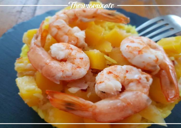 Arroz basmati con mango y langostinos con Thermomix