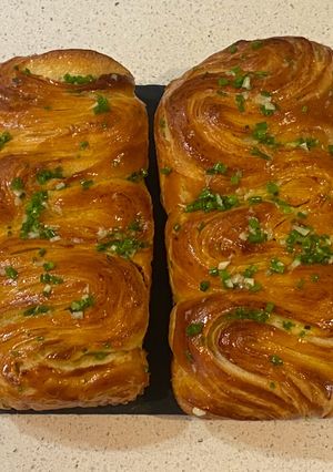 A picture of Fluffy puff pastry butter loaf (with butter glaze).