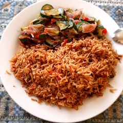 Zuchinni veges with beef pilau A picture of Zuchinni veges with beef pilau.