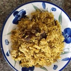 Banga rice,with dry fish A picture of Banga rice,with dry fish.