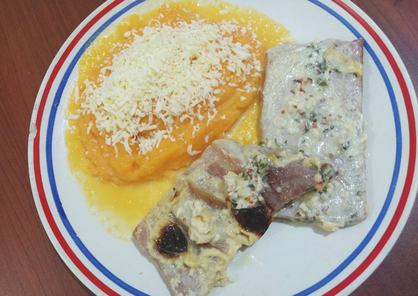 Matambre con leche y puré de calabaza