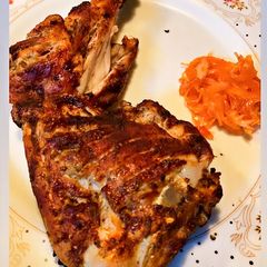 A picture of Chinese style chicken Raan with Red Onion pickle.