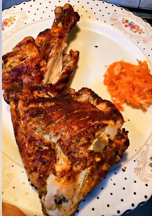 A picture of Chinese style chicken Raan with Red Onion pickle.