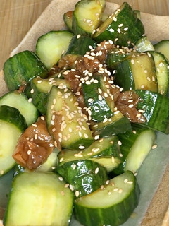 A picture of Japanese Smashed Cucumber with Umeboshi.