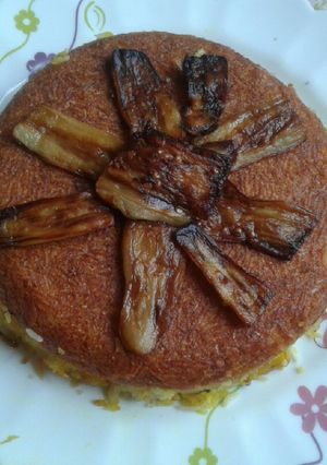 عکسی از دستور تهچین گوشت و بادمجون عالی به سبک خودم 😍😍
