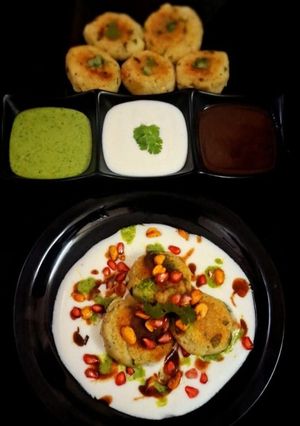A picture of Farali Red Potato Tikki Chaat.