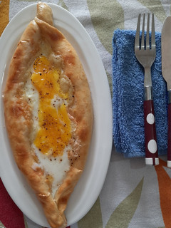 A picture of Khachapuri (Georgian cheese bread).