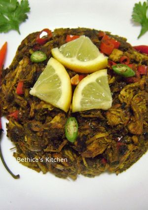 A picture of Spicy Scrambled Green Chicken Fry.
