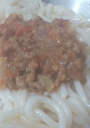 صورة لوصفة معكرونه سباغيتي باللحمه المفرومه 😋 ولا احلى 🥰