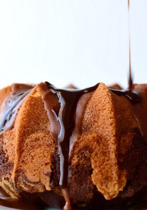 A picture of Marble Cake with Double Chocolate topping.