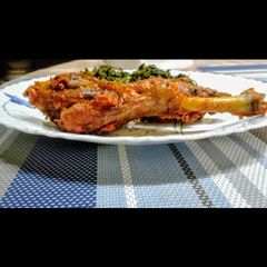 Deep fried crispy chicken with osuga(managu)#stayathomechallenge A picture of Deep fried crispy chicken with osuga(managu)#stayathomechallenge.