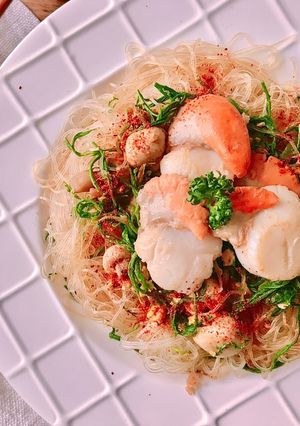 Hình của món Miến Đậu Xanh Xào Sò Điệp & Rau Gai.