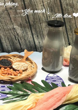 Hình của món Sữa đậu phộng-yến mạch- mè đen.