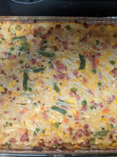 A picture of Stupid-Easy-Cheap Ham and Hash brown casserole.
