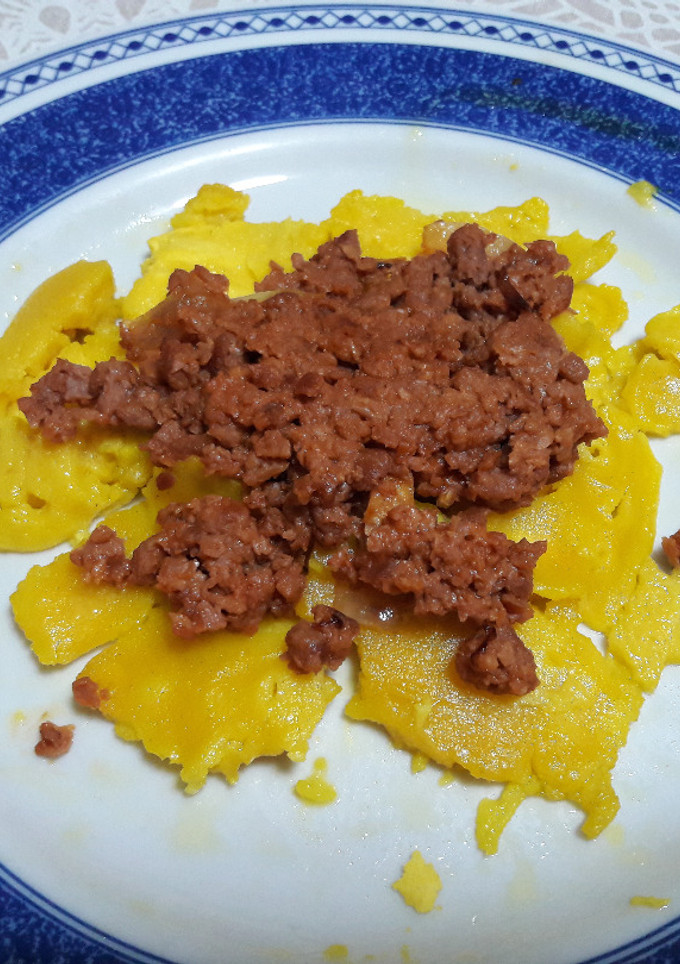 Una foto de 🇫🇷 Tortilla "francesa" rellena de carne picada sin gluten y vegana🍳