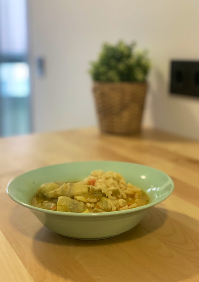 Una foto de Fideuá con alcachofas con Thermomix