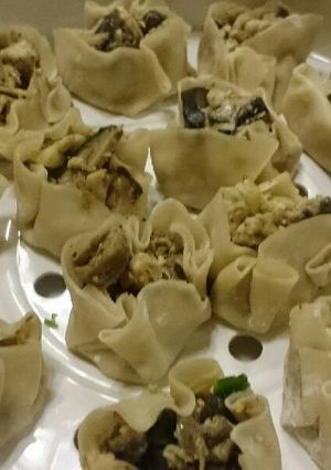 A picture of Chicken and shitake dimsum /dumplings .