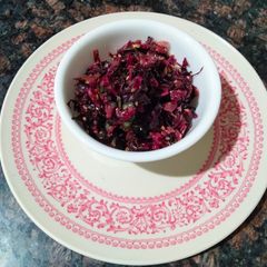 A picture of Chaulai/Amaranth dry sabzi with sesame seeds.