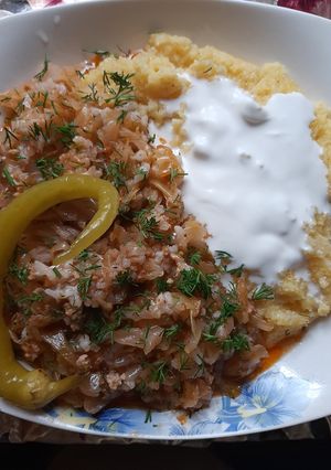 O poză a rețetei Varza călită și carne tocată în straturi.