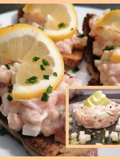 Une photo de Tartare de saumon au chèvre frais et Granny Smith