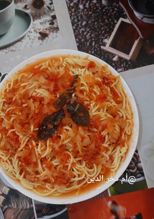 صورة لوصفة سباغيتي بصلصة الطماطم الحلوة😋👌