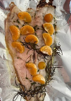 創意香桔香料烤鱸魚🐟 的食譜成品照片